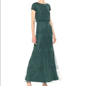 Adrianna Papell BEADED BLOUSON GOWN DUSTY EMERALD
